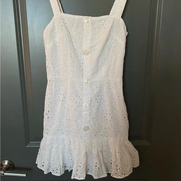 white long sleeve womens dress Gabriella White Cotton Eyelet Button Up Long Sleeve Shirt Dress